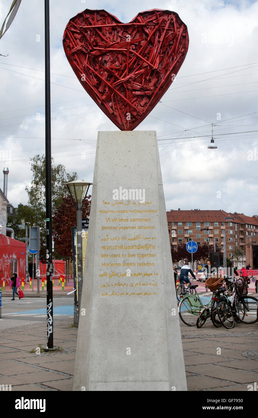 Heart Sculpture on a street in Copenhagen Denmark Stock Photo