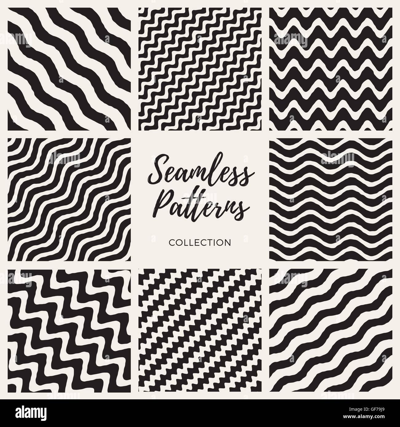 SVector Seamless Hand Drawn Wavy Lines Patterns Collection Stock Vector ...
