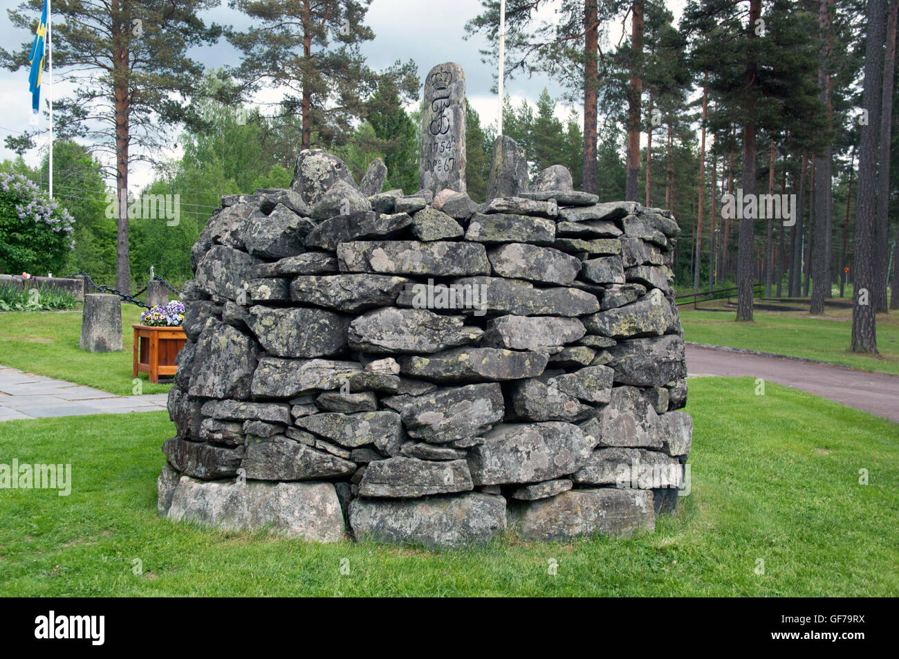 Morokulien Border between Norway and Sweden, Memorial 1754 Stock Photo