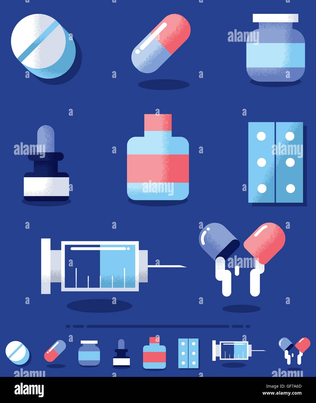 Flat design illustration of medical drugs in 2 color versions. Stock Vector