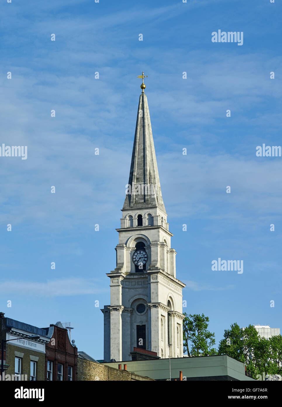 Christ Church Spitalfields tower from north; built by Nicholas Hawksmoor 1714 - 1729 Stock Photo
