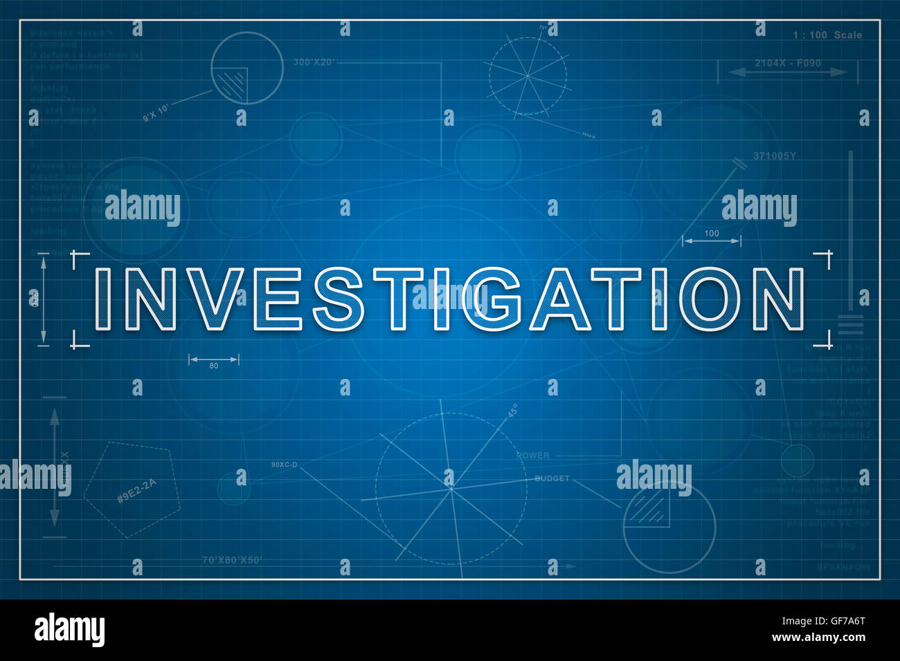 Investigation on paper blueprint background, business concept Stock Photo