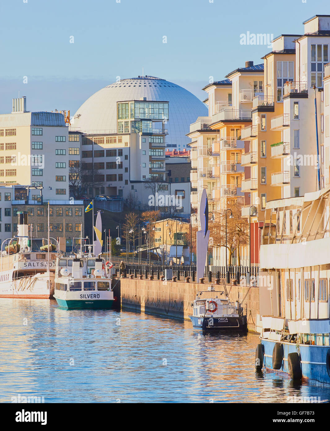 Hammarby Sjostad eco neighbourhood with Ericsson Globe Arena Stockholm ...