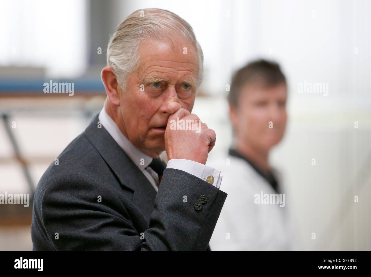 The Prince of Wales, also known as the Duke of Rothesay, visits Anta home furnishings in Fearn, Scotland, to see how the business supports traditional craft skills. Stock Photo