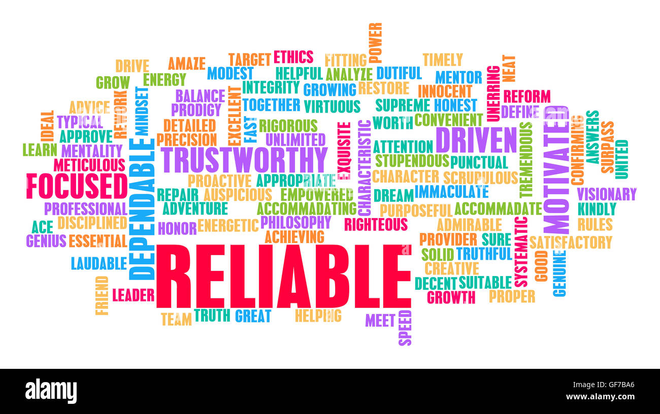 Reliable Word Cloud Concept on White Stock Photo
