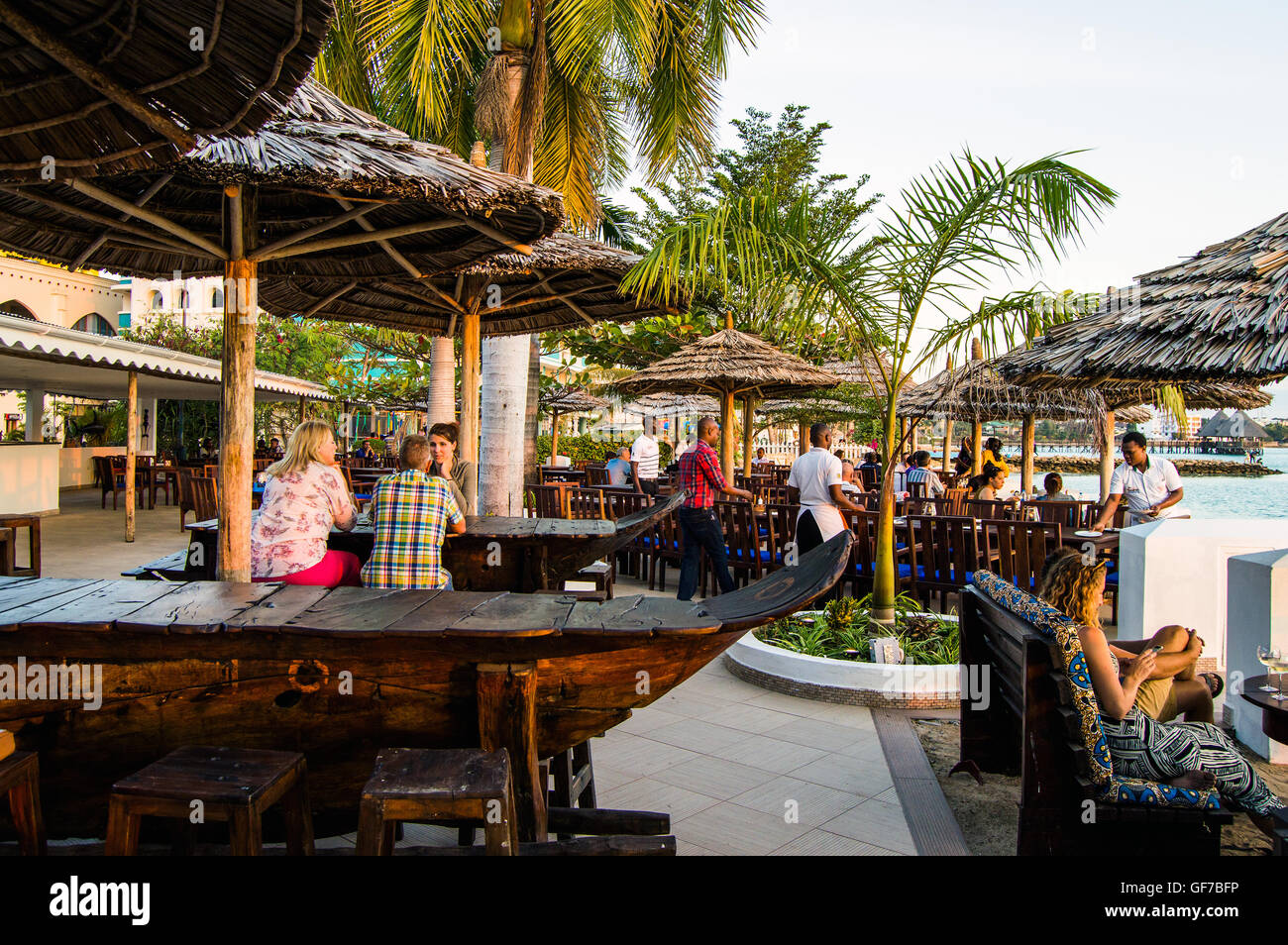 Beach front bars and dining, Hotel Slipway, Dar-es-Salaam, Tanzania Stock Photo