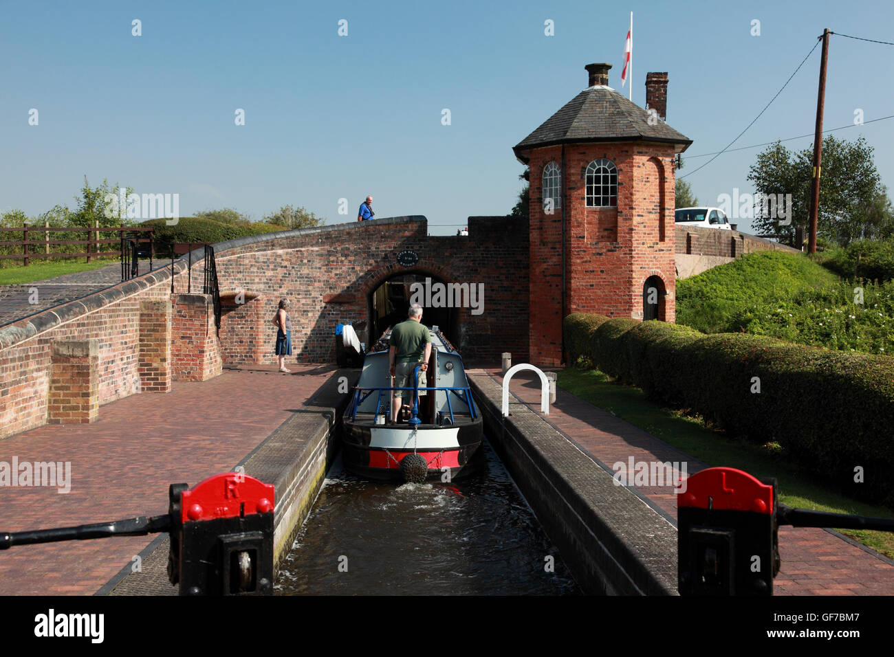 Narrowboat in the second of the three Bratch Locks, Staffordshire and
