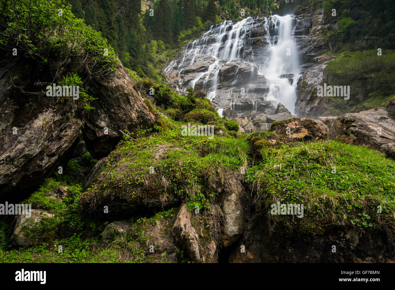 Grawa waterfall, Stubaital, Tyrol, Austria Stock Photo