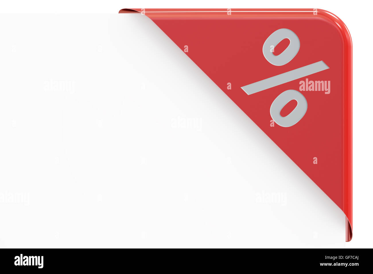 red corner with percent, 3D rendering isolated on white background