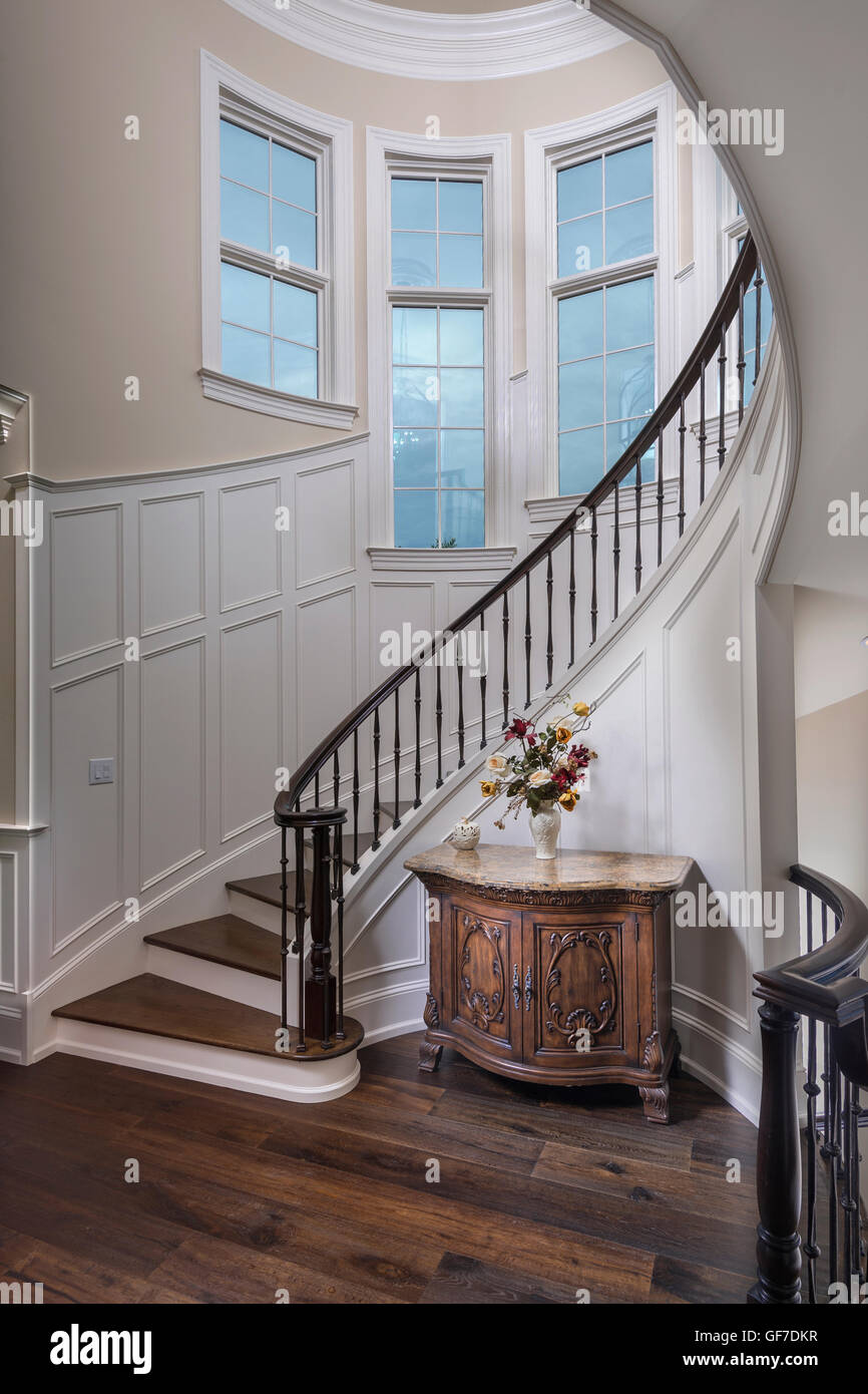 Spiral Staircase, Expensive Home Interior Stock Photo