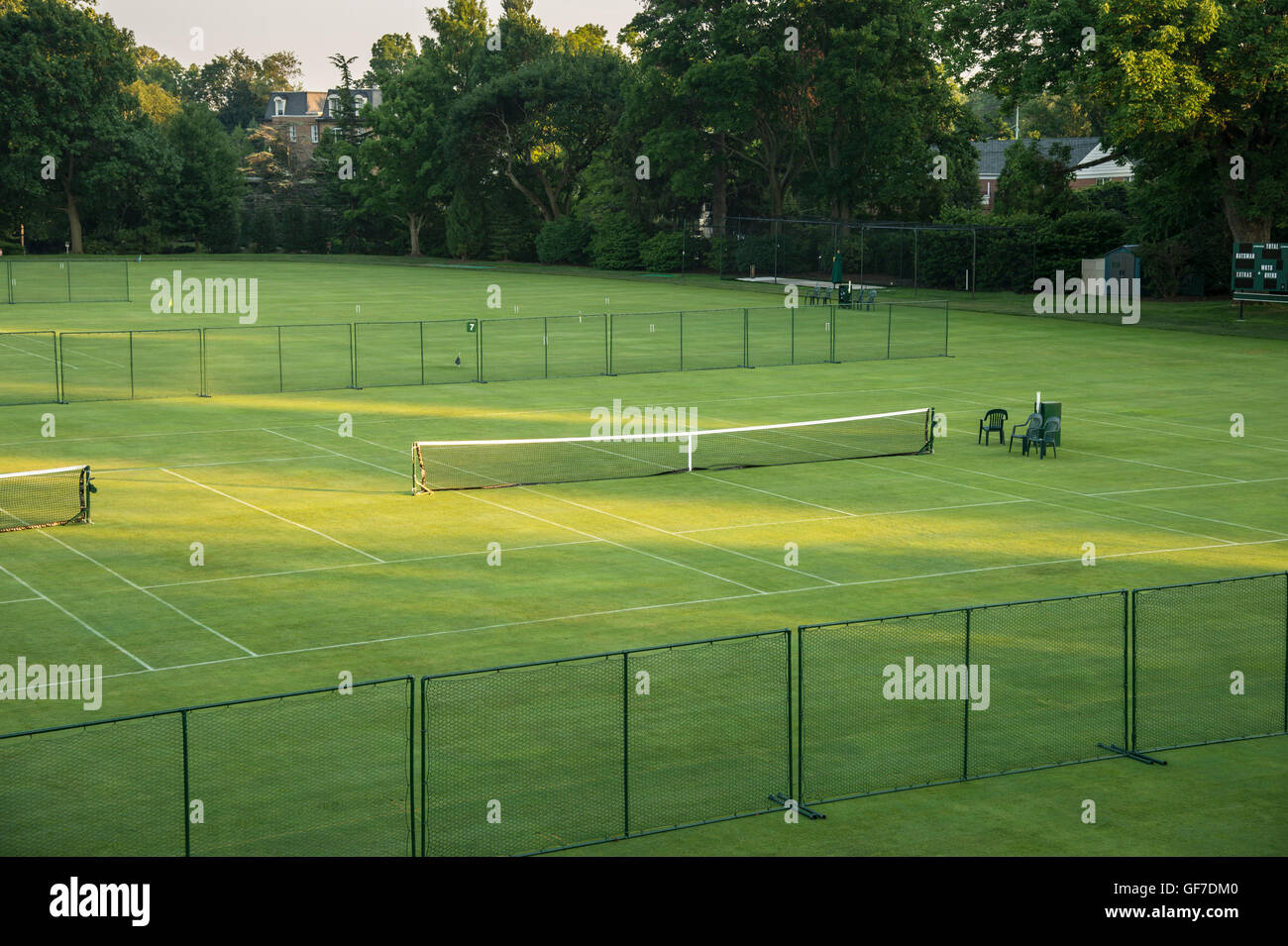 Outdoor Grass Tennis Court Stock Photo