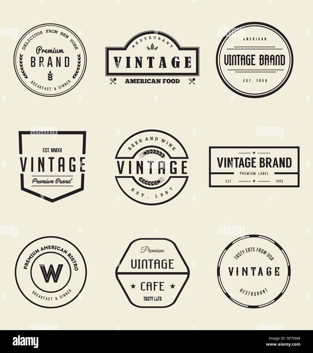 Vintage Badge Retro Brand Name Icon Badges Company Label And Hipster ...