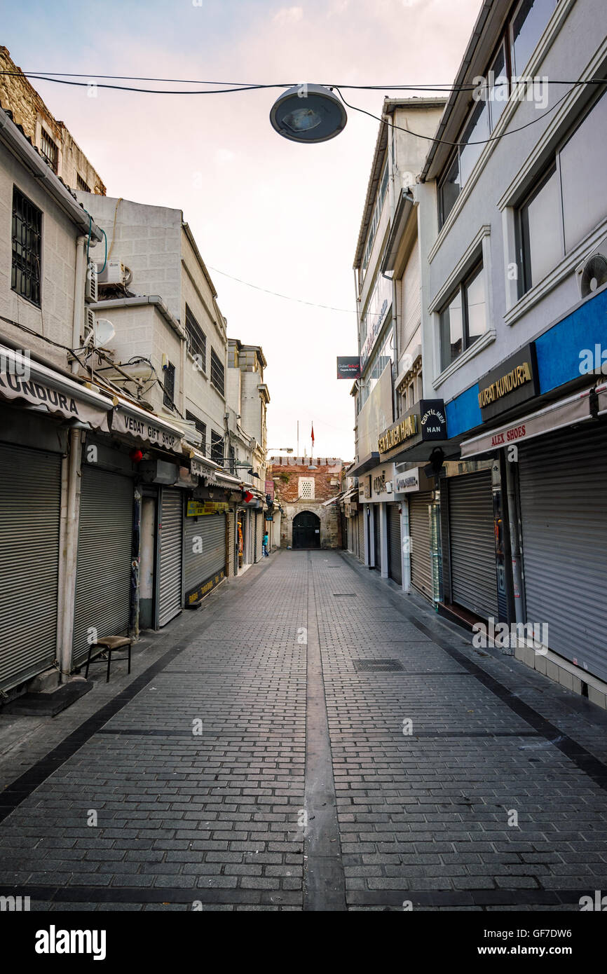 ISTANBUL - AUGUST 18: Street to Grand Bazaar August 18, 2015 in Istanbul. One of Street that leeds to Drand Bazar at sunrise bef Stock Photo