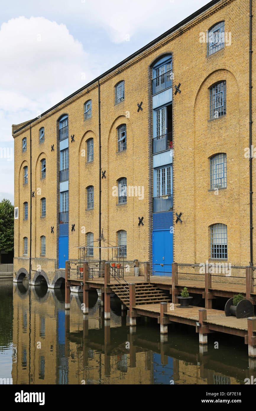 Converted Victorian warehouses at London's Royal Victoria Dock, next to the new Excel Exhibition Centre Stock Photo