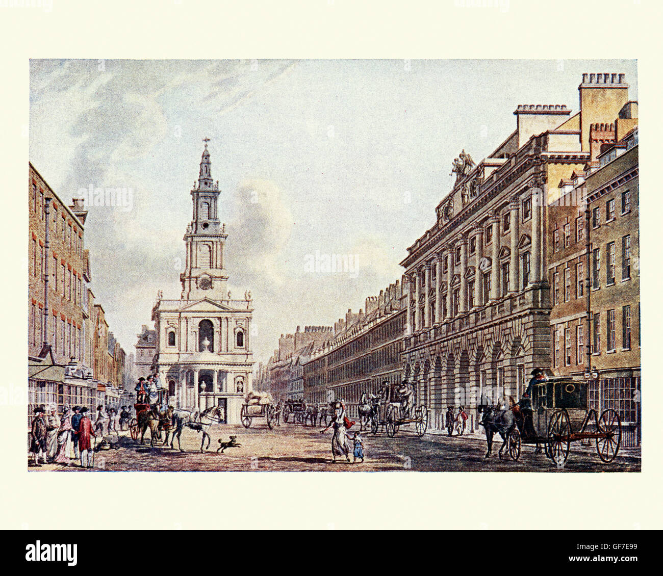 The Strand with Somerset House and St Mary's Church, after the watercolour by Thomas Malton the younger. London 18th Century Stock Photo