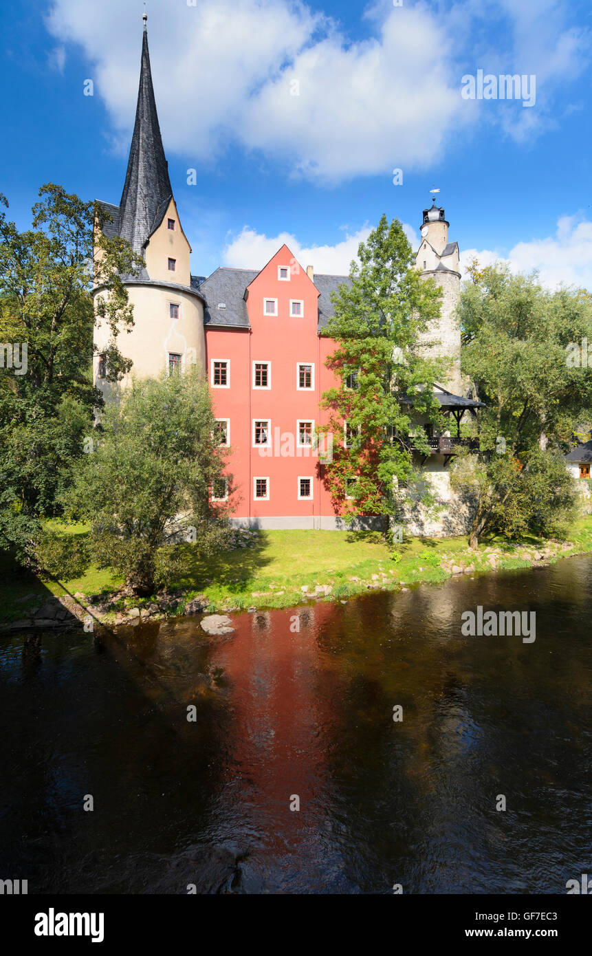 Hartenstein: Stein Castle at river Zwickauer Mulde, Germany, Sachsen, Saxony, Stock Photo