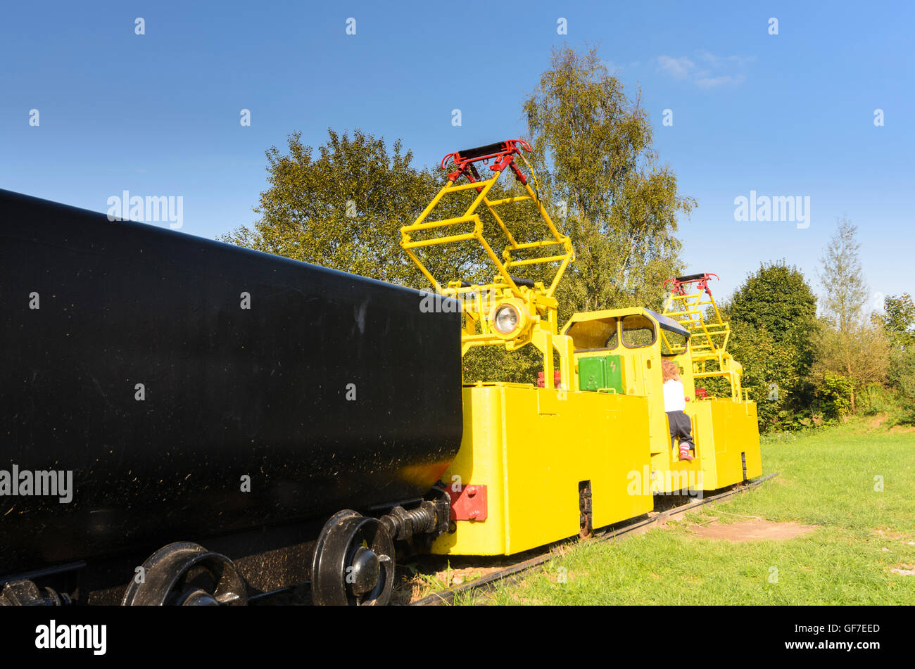 Bad Schlema: pit locomotive and Hunt of the former uranium mining, Germany, Sachsen, Saxony, Stock Photo