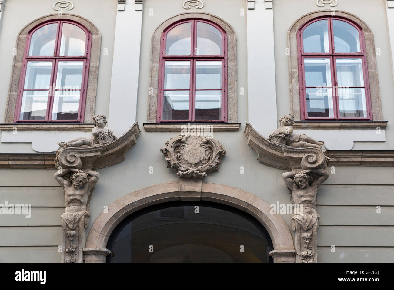 Old house facade in Budapest, Hungary. Old town district. Stock Photo