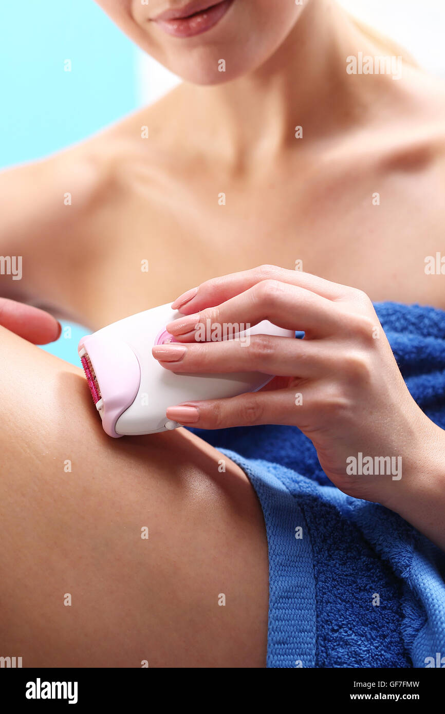 Female depilated hair epilator electric Stock Photo