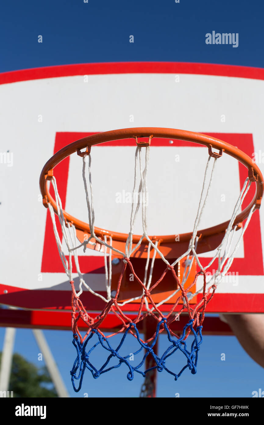 basketball board and hoop in an outside arena Stock Photo