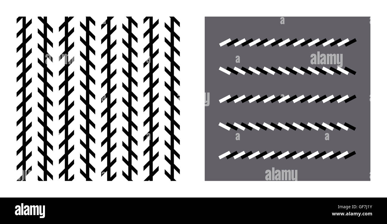 Zoellner optical illusion. In both figures the lines are parallel. Stock Photo