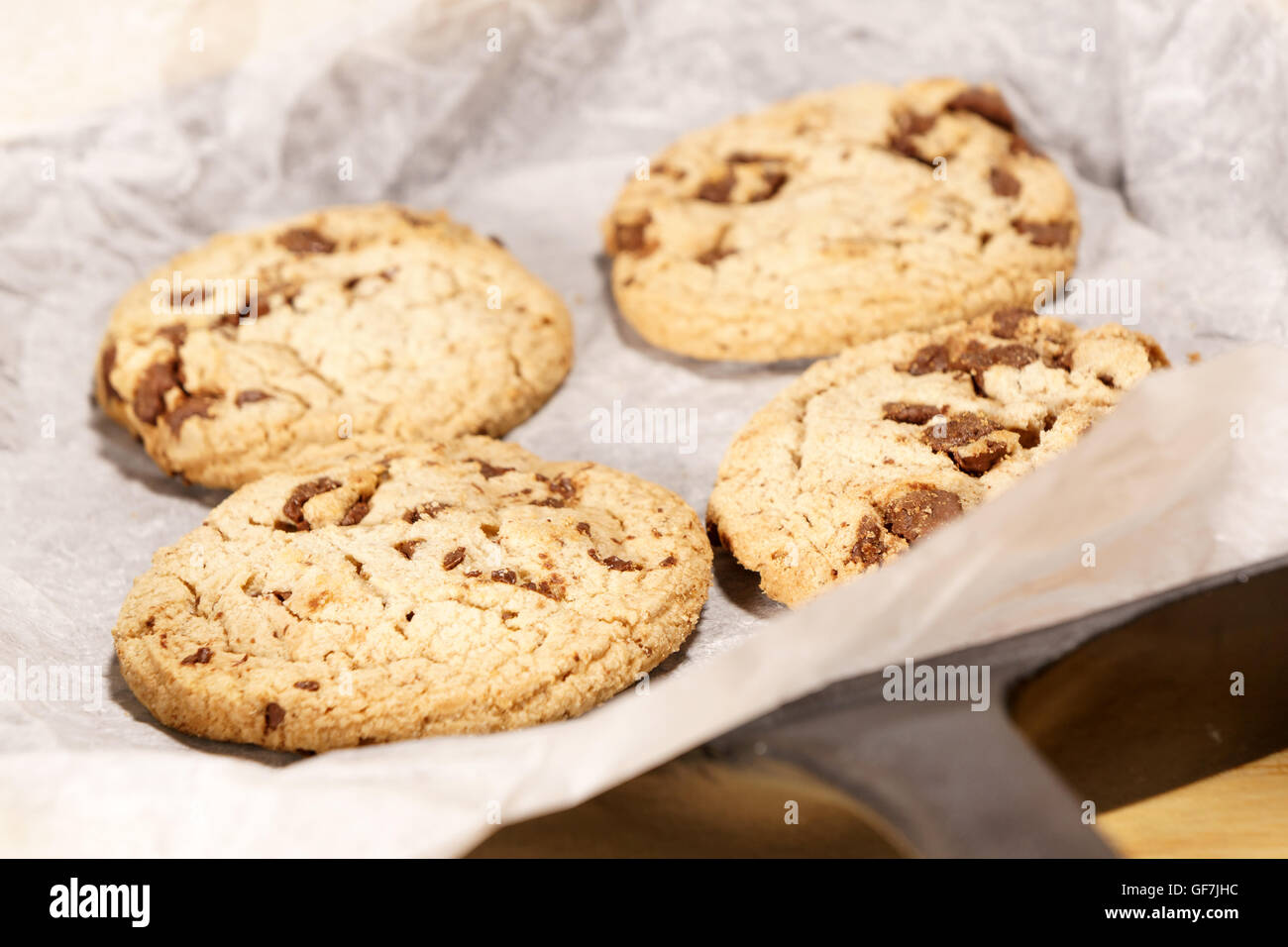 Round soft bake chocolate chip cookie close up Stock Photo