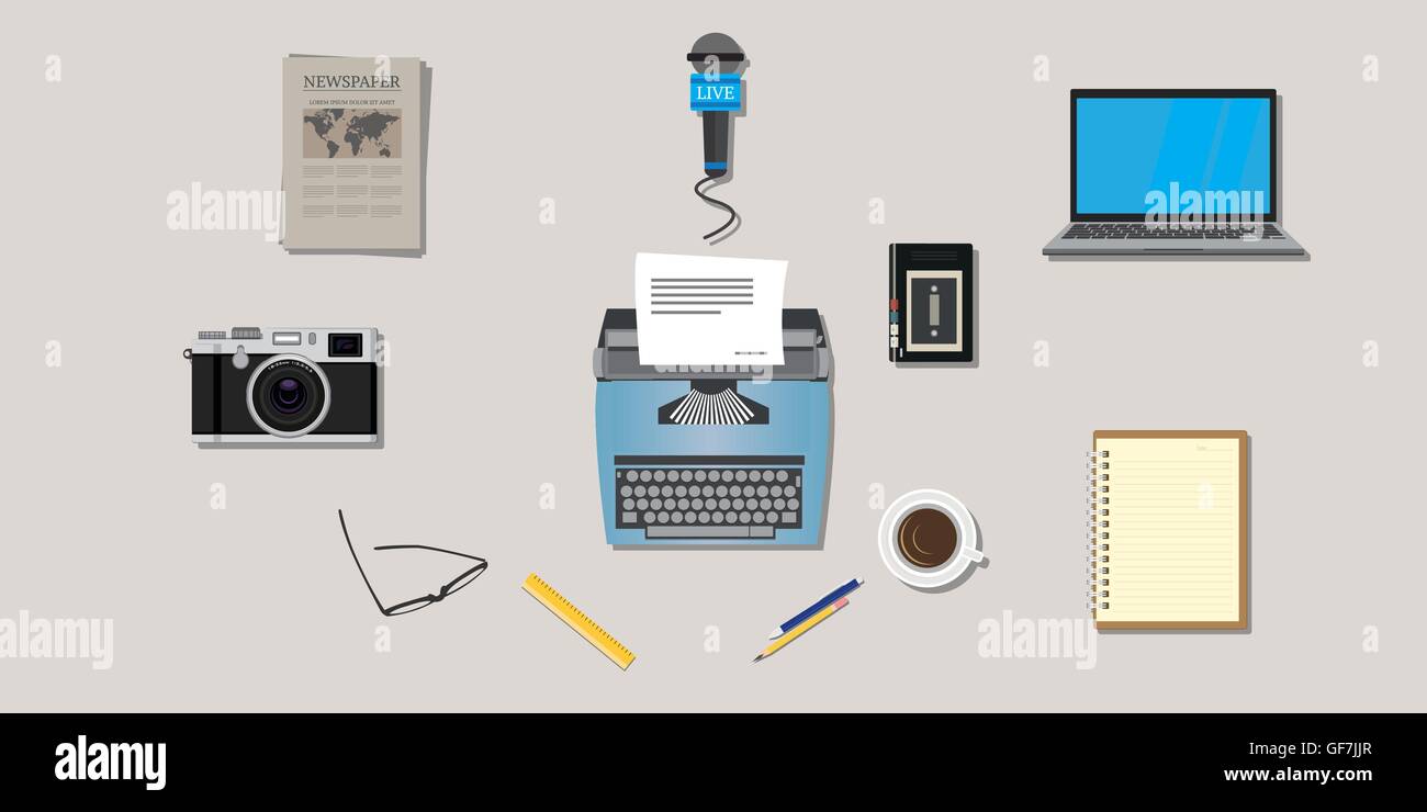 journalist press icon objects isolated vector camera type writer laptop