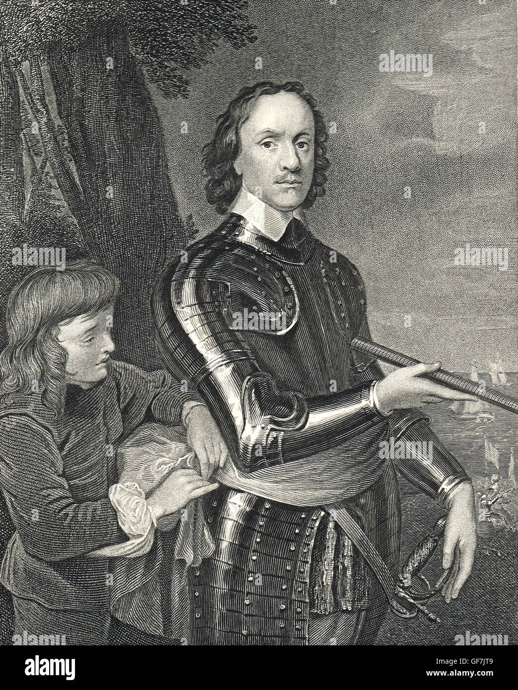 Oliver Cromwell (1599-1658) engraved portrait Stock Photo