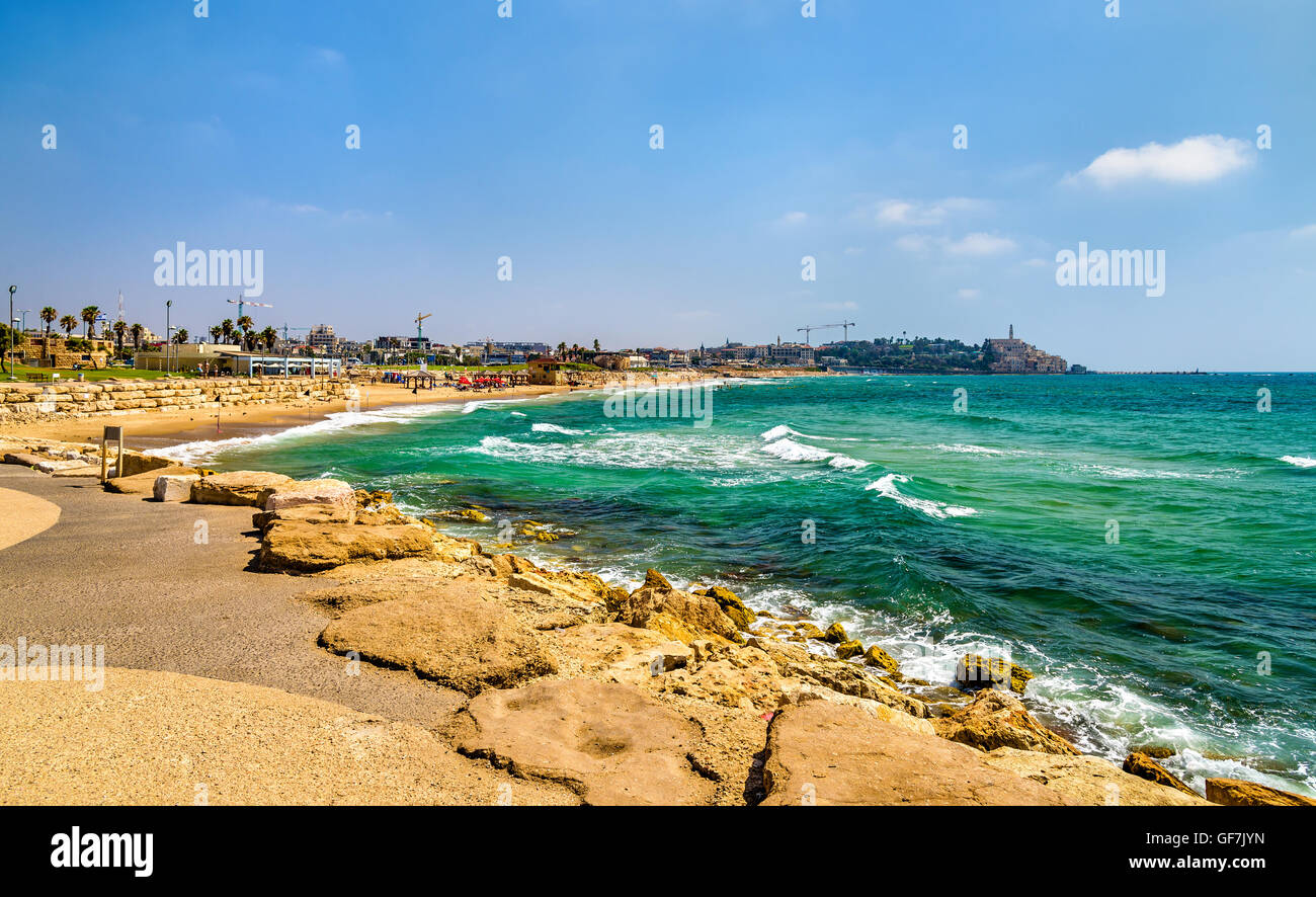 View of the Mediterranean waterfront in Tel Aviv Stock Photo