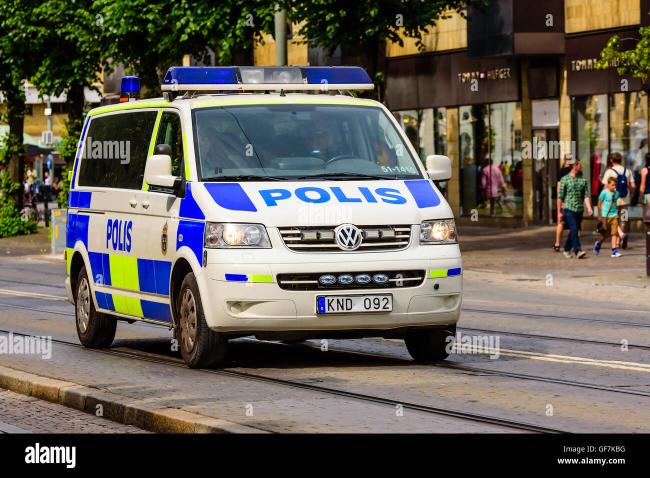 Goteborg, Sweden - July 25, 2016: 2009 VW caravelle transporter as a police car in urban environment. Stock Photo