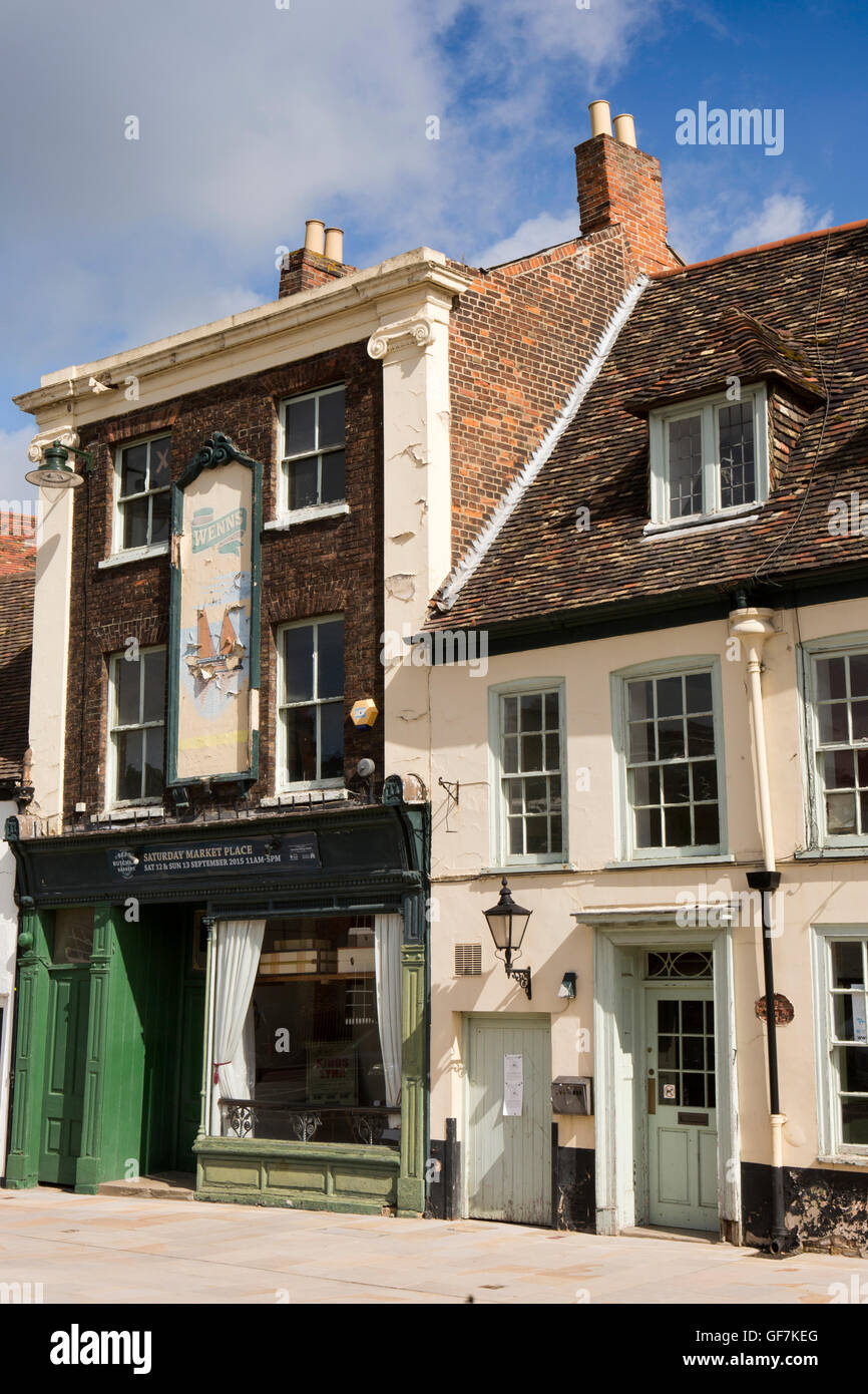 UK, England, Norfolk, King’s Lynn, Saturday Market Place, old shops and