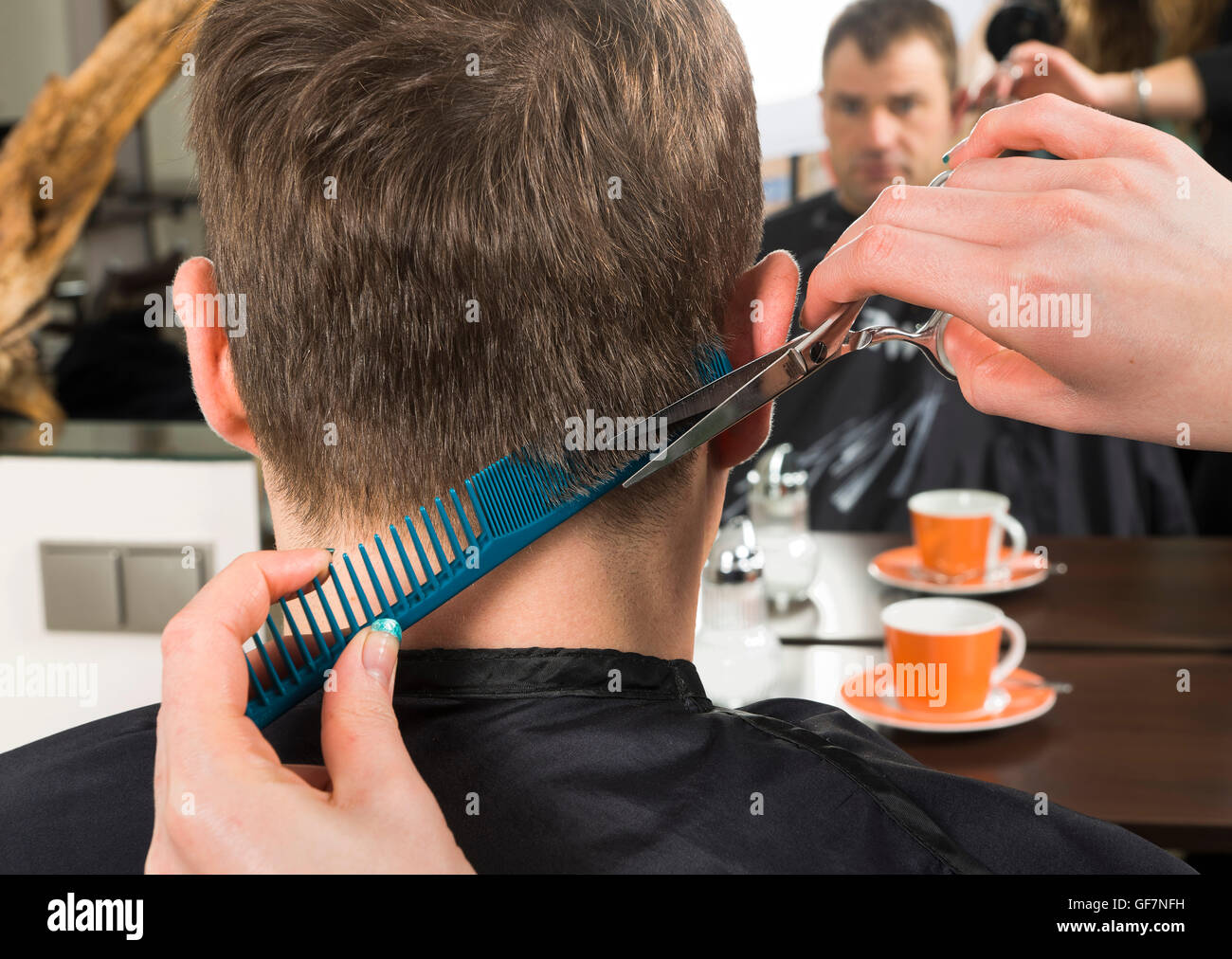 Man having haircut, hair salon, Germany Stock Photo