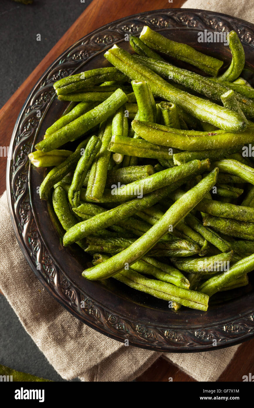 Healthy Nutritious Dehydrated Green Bean Chips for a Snack Stock Photo
