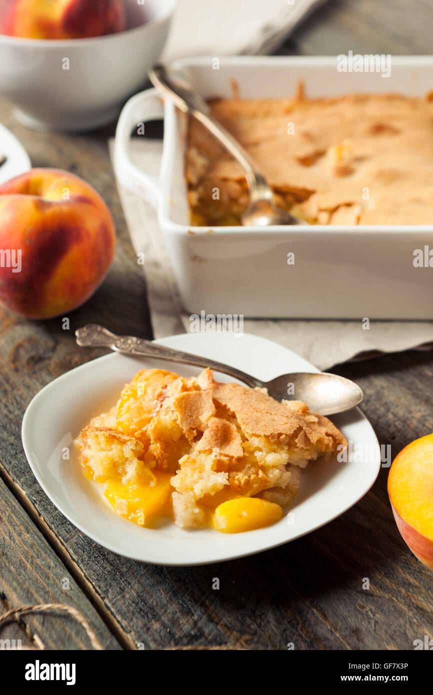 Delicious Homemade Peach Cobbler with a Pastry Crust Stock Photo