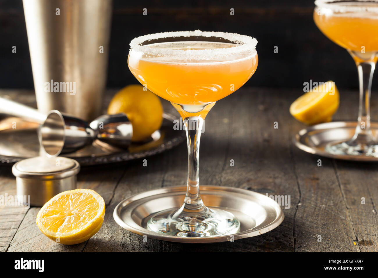 Refreshing Boozy Sidecar Cocktail with a Sugar Rim Stock Photo