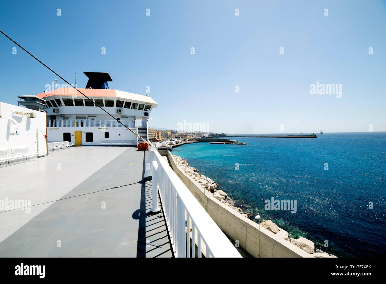 the deck of a ferry connecting Sicily and Calabria, in the port of San Giovanni Stock Photo