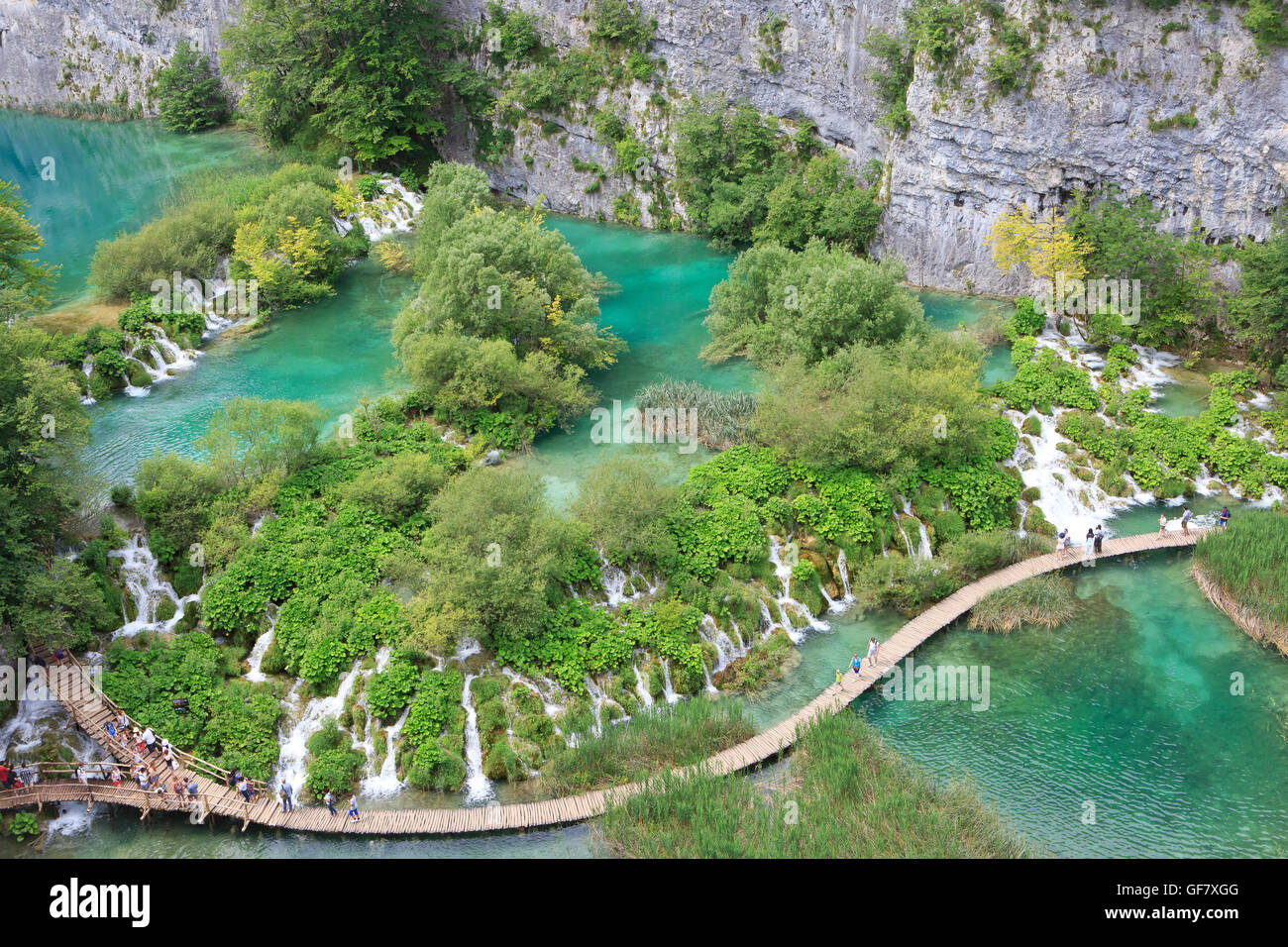 Waterfalls at the Plitvice Lakes National Park in Croatia Stock Photo