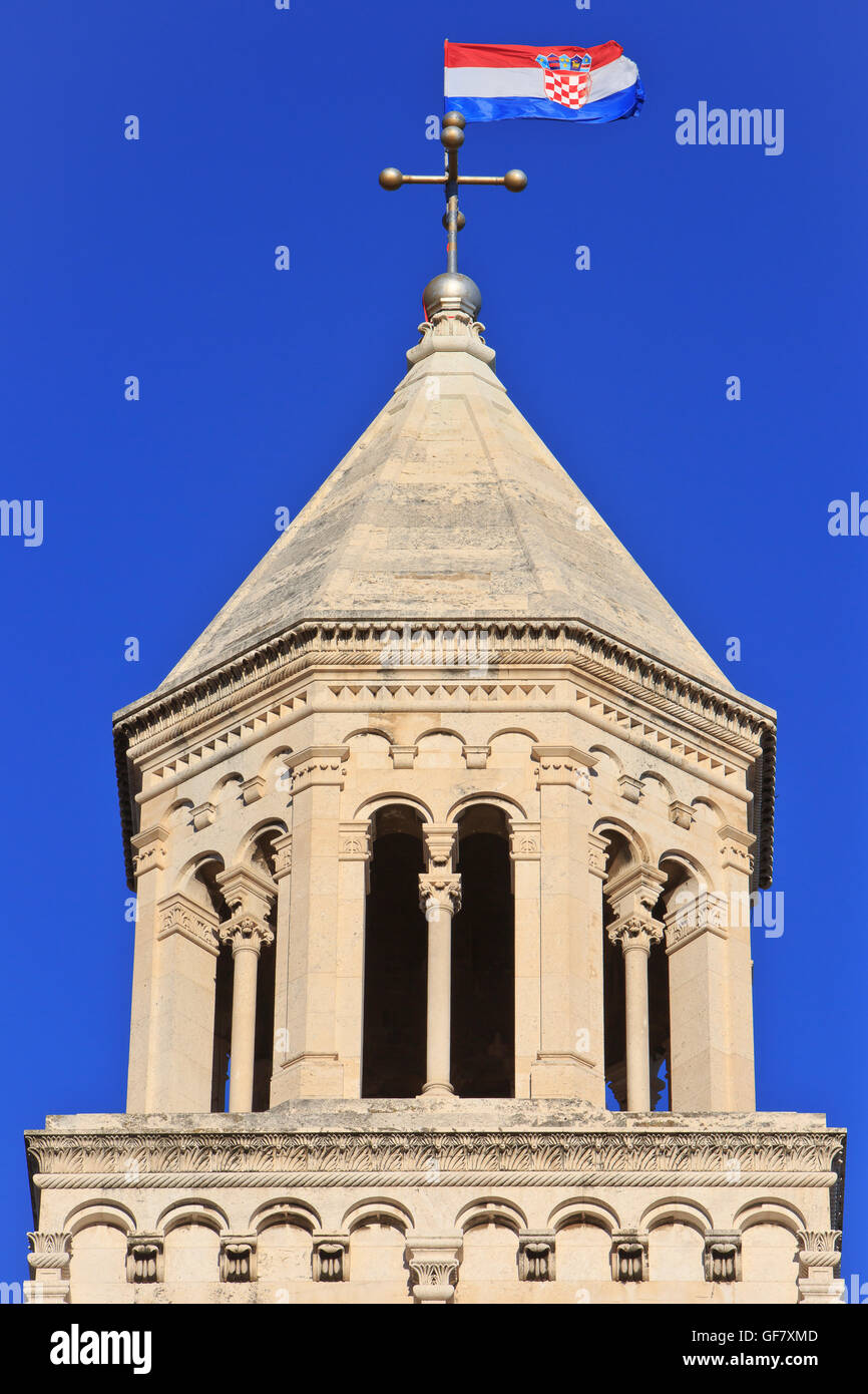 The bell-tower of the 4th century Cathedral of Saint Domnius (the oldest Roman Catholic cathedral in the world) in Split, Croatia Stock Photo