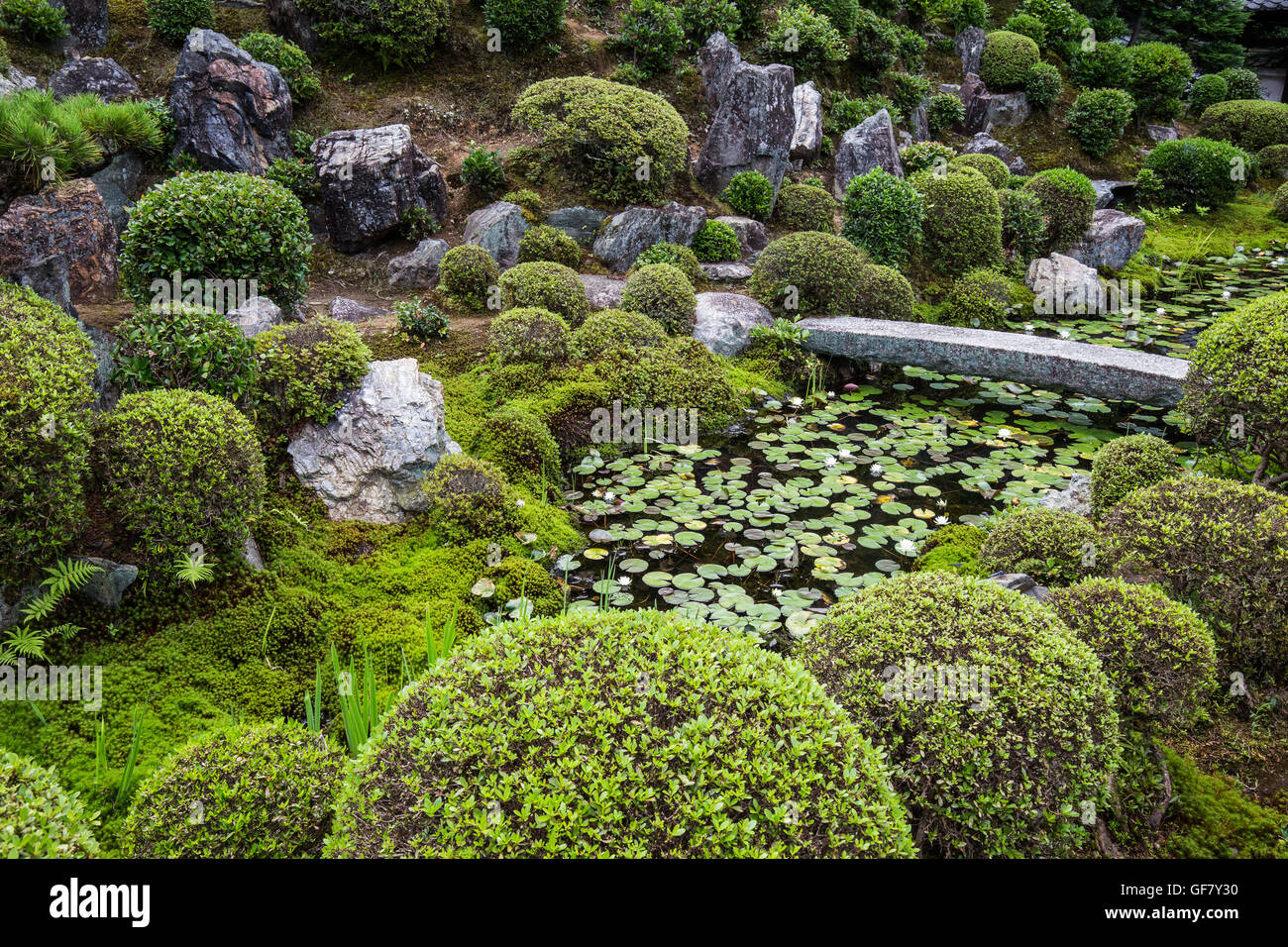 Tofukuji Fumo-in at Kaisan-do has a small island with rocks and trees representing a turtle and a crane longetivity symbols Stock Photo