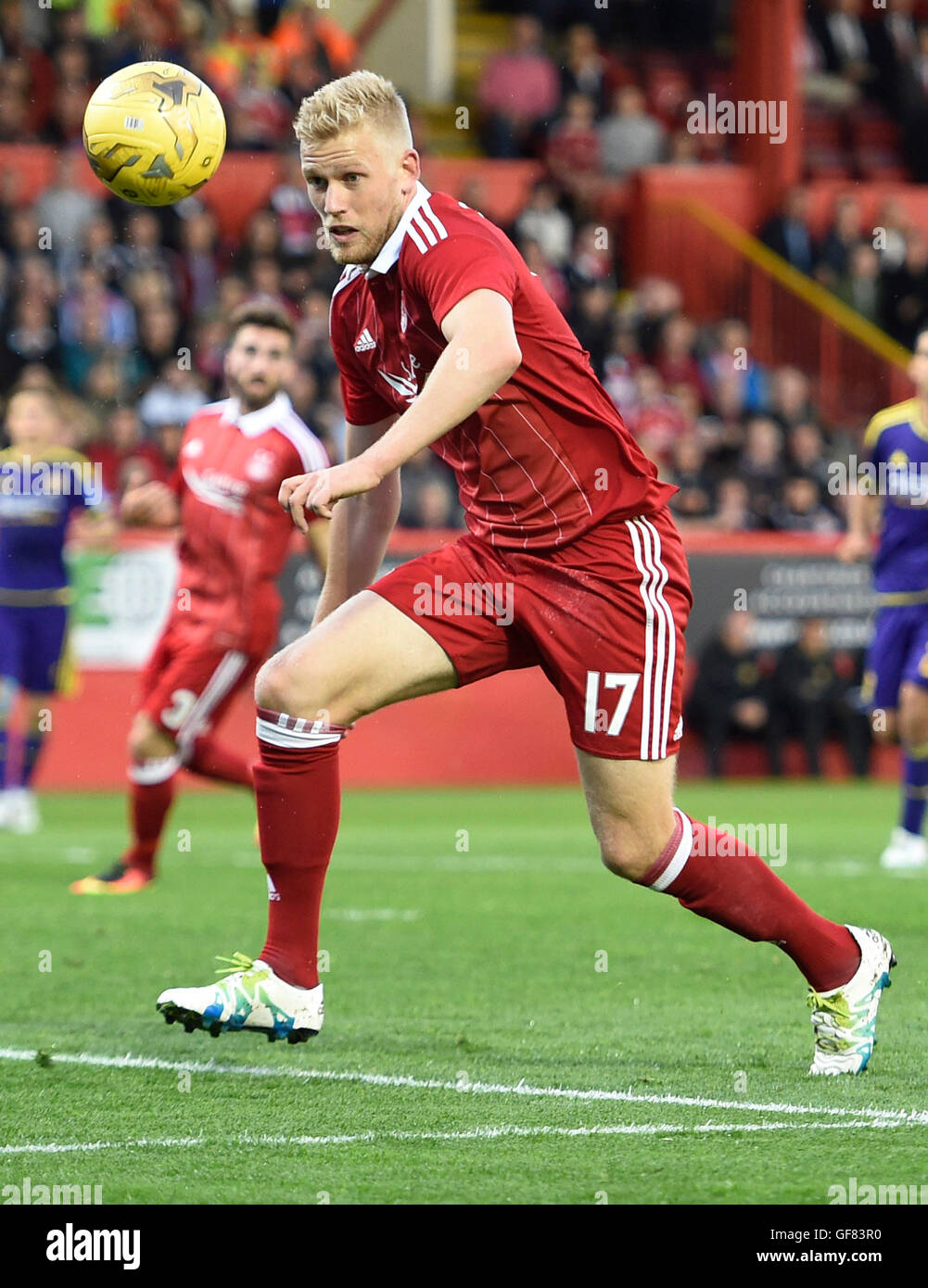 Aberdeen's Jayden Stockley in action during the UEFA Europa League, third-round qualifying match at the Pittodrie Stadium, Aberdeen. Stock Photo