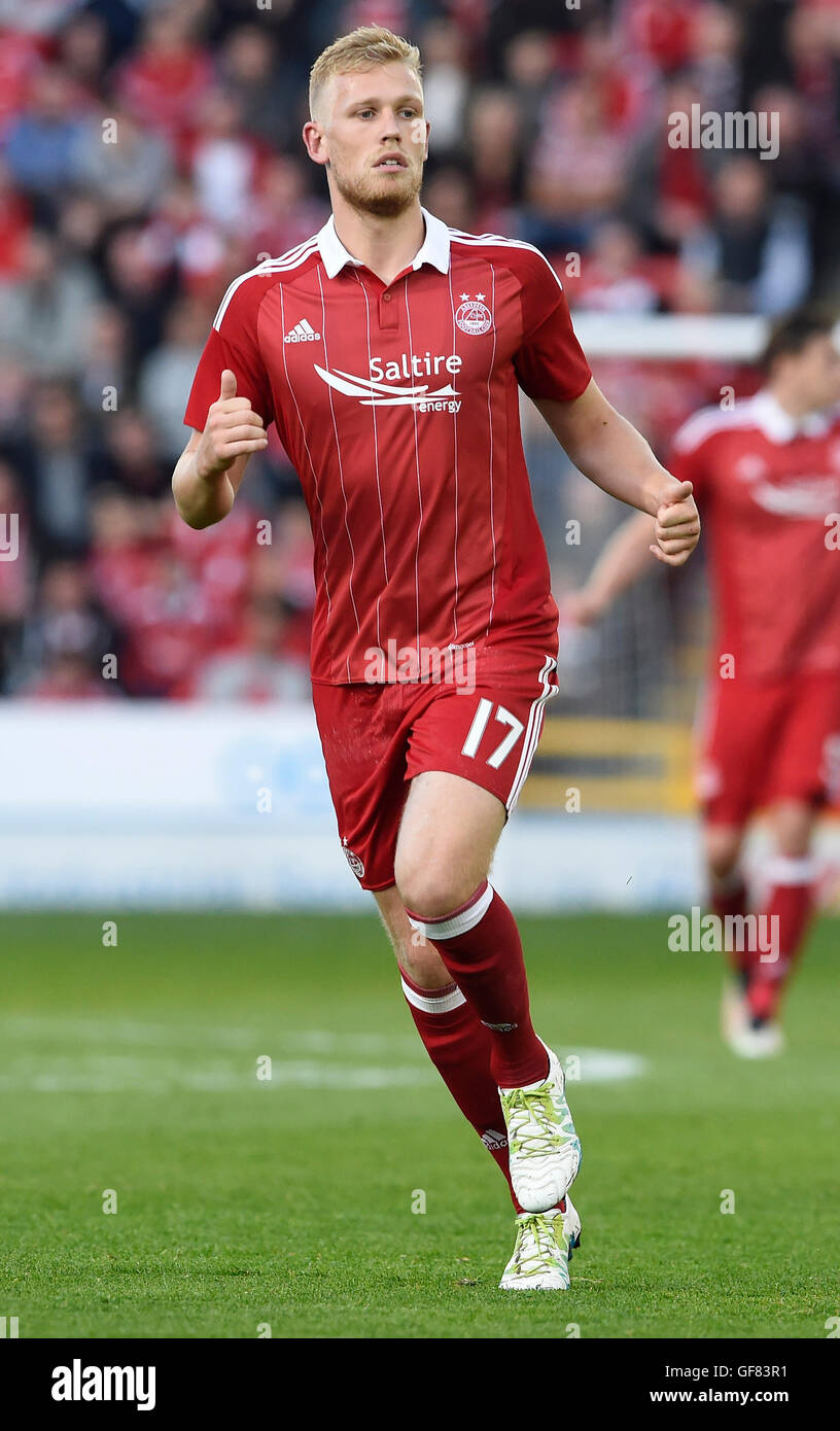 AberdeenÃ•s Jayden Stockley in action during the UEFA Europa League, third-round qualifying match at the Pittodrie Stadium, Aberdeen. Stock Photo