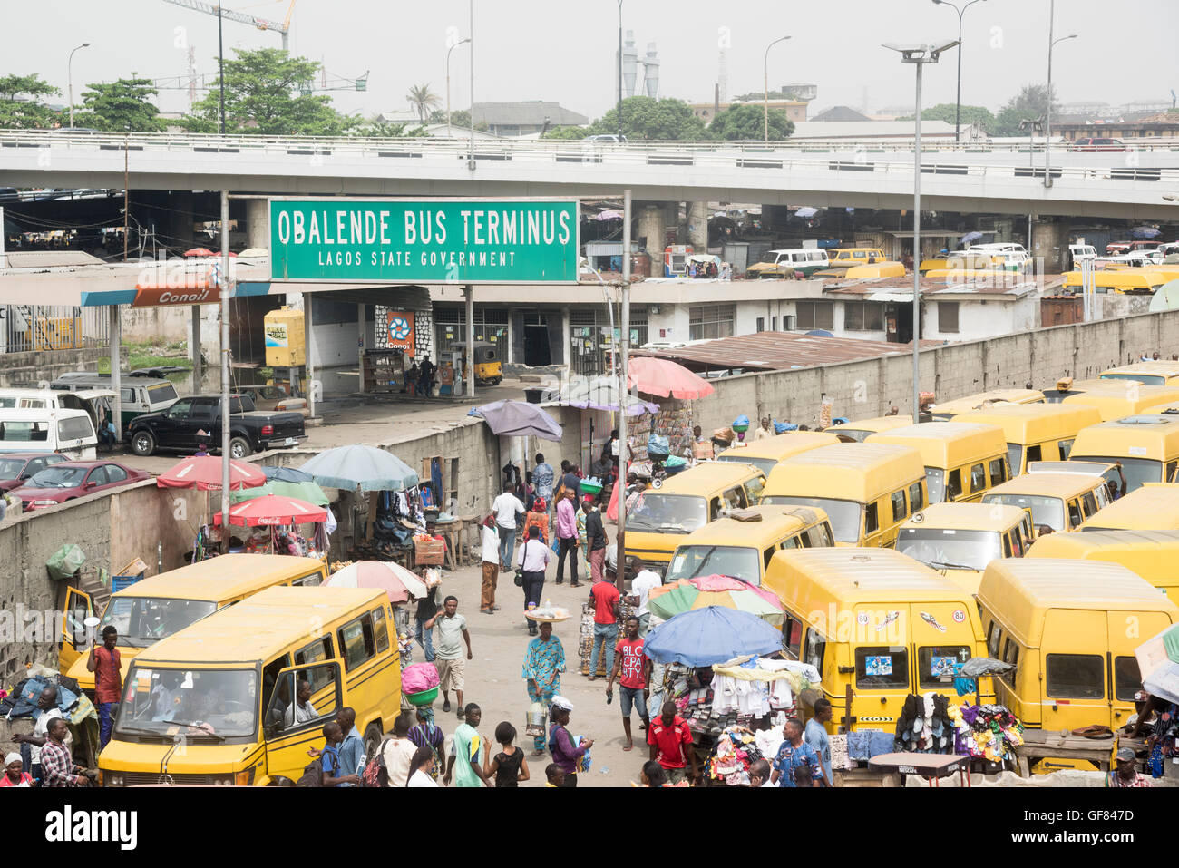 Danfo at Obalende Bus Terminal, Lagos Island, Nigeria Stock Photo