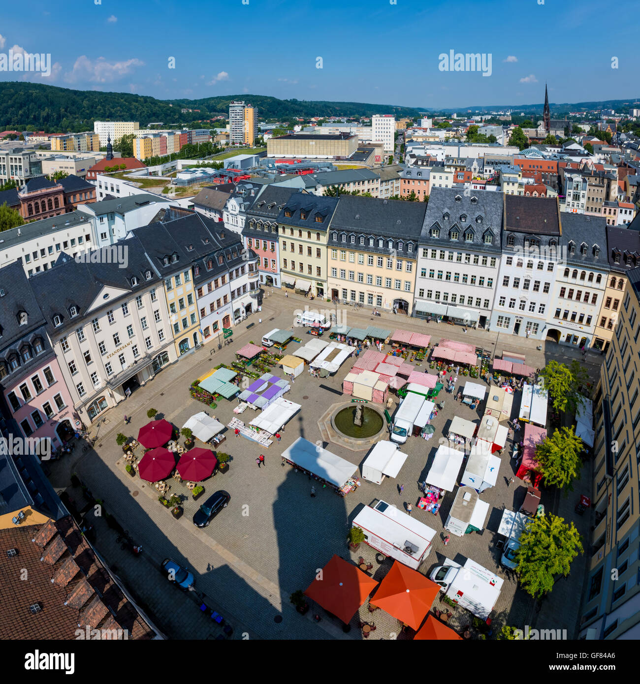 MUNICH, GERMANY - JULY 15, 2015: Aerial view from the marketplace in Munich. Munuch is the capital and largest city Stock Photo