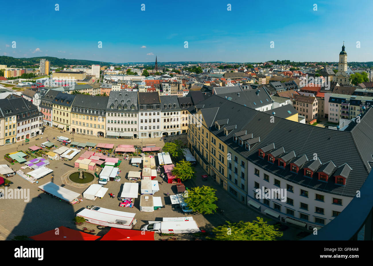 MUNICH, GERMANY - JULY 15, 2015: Aerial view from the marketplace in Munich. Munuch is the capital and largest city of the Germa Stock Photo