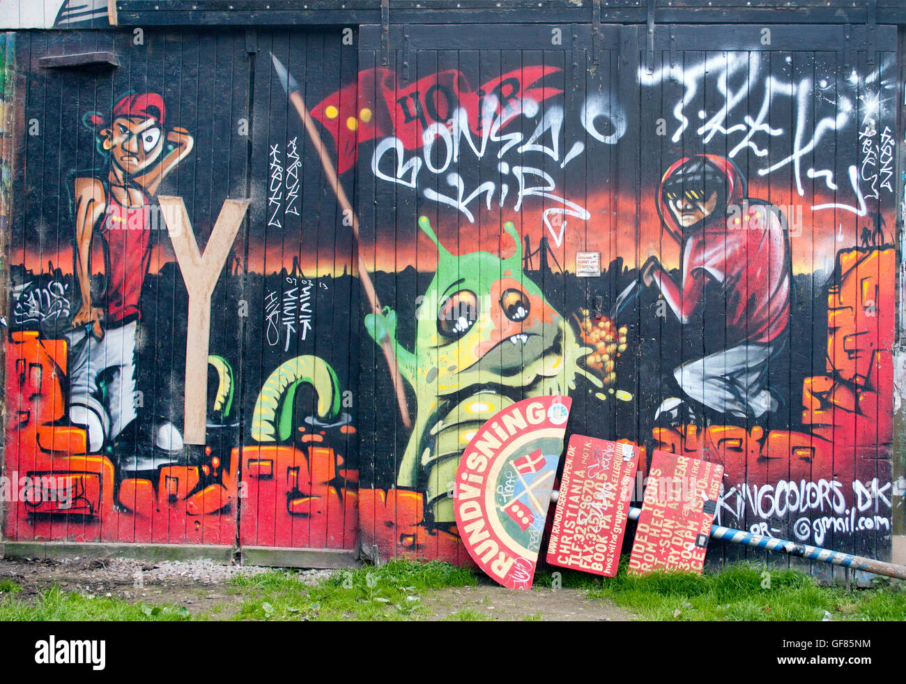 Graffiti art on a wall at Freetown Christiania in Copenhagen Denmark Stock Photo
