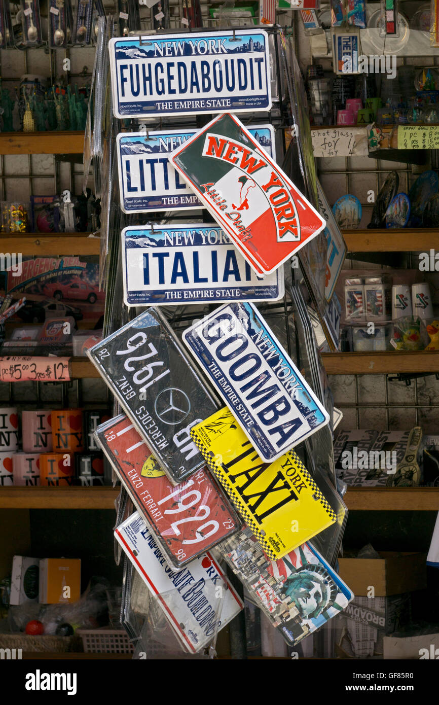 License plates for sale at a tourist gift shop int the Little Italy section  of Downtown, Manhattan, New York City' Stock Photo - Alamy