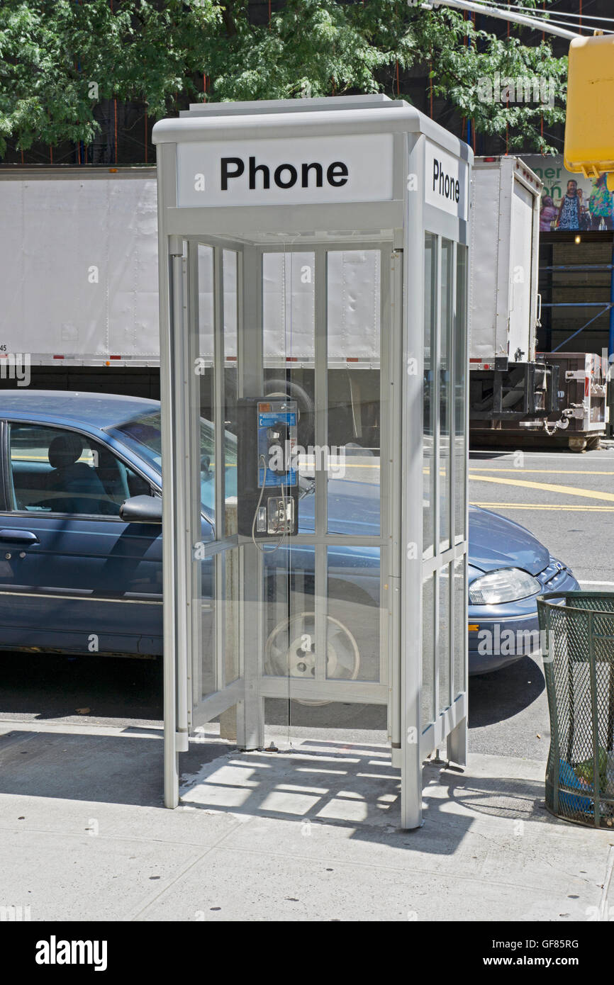 New transparent public telephone booth on West End Avenue on the Upper
