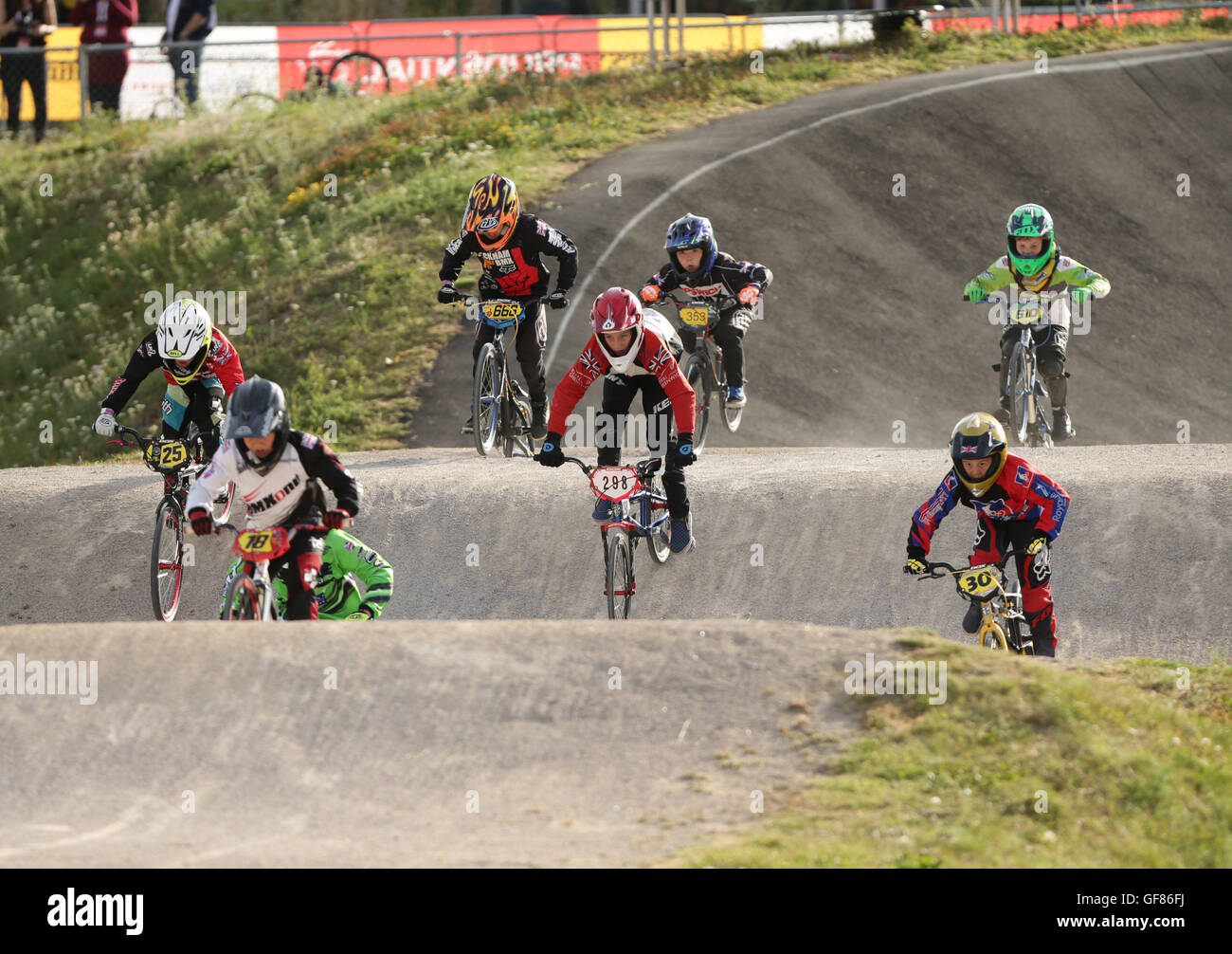 Competitors taking part in a BMX race at the Prudential RideLondon Grand  Prix at the Lee Valley VeloPark, Queen Elizabeth Olympic Park, in London  Stock Photo - Alamy