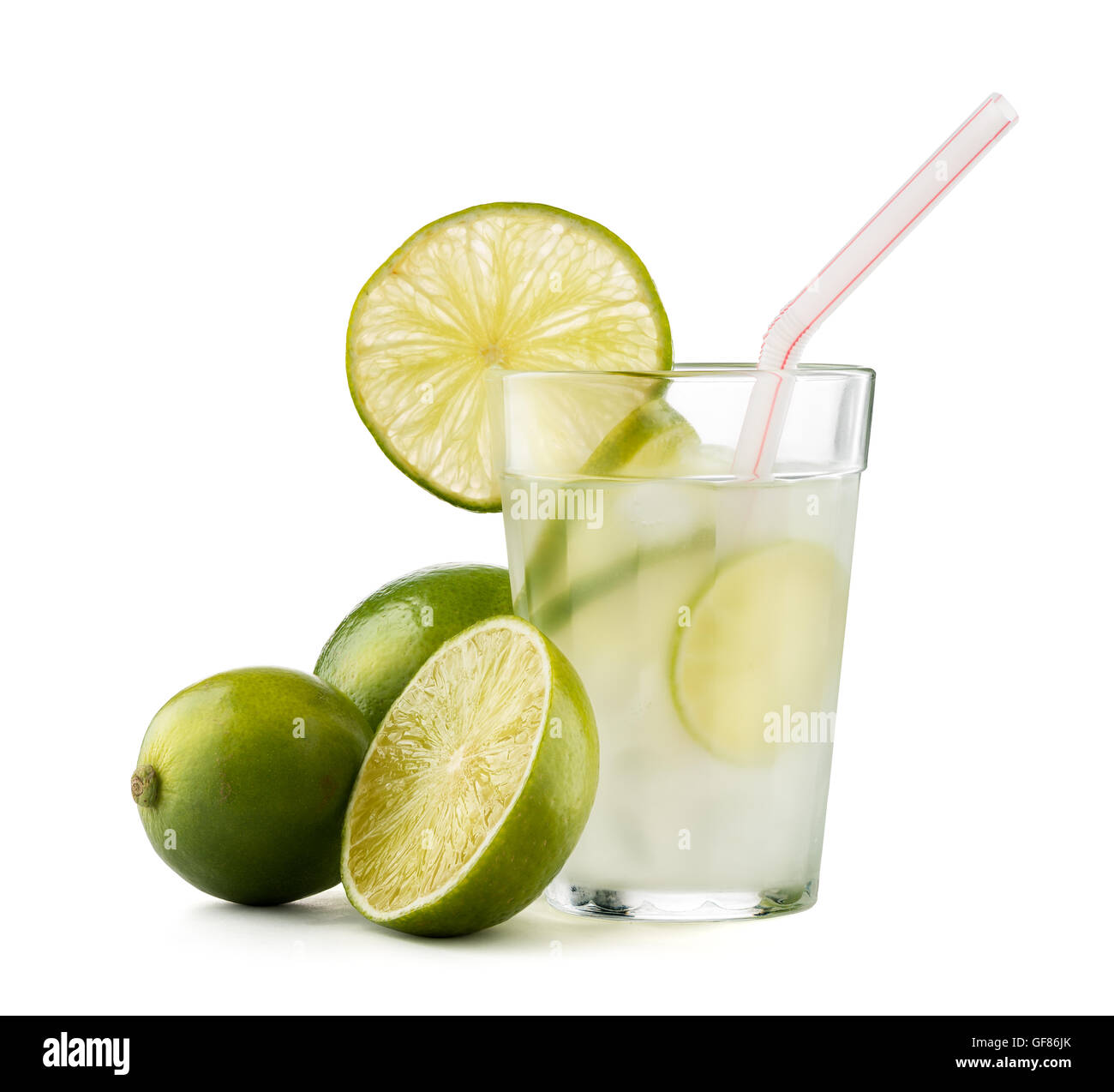 Caipirinha - brazilian's national cocktail made with cachaca, sugar and lemon or lime, isolated on white with clipping path Stock Photo