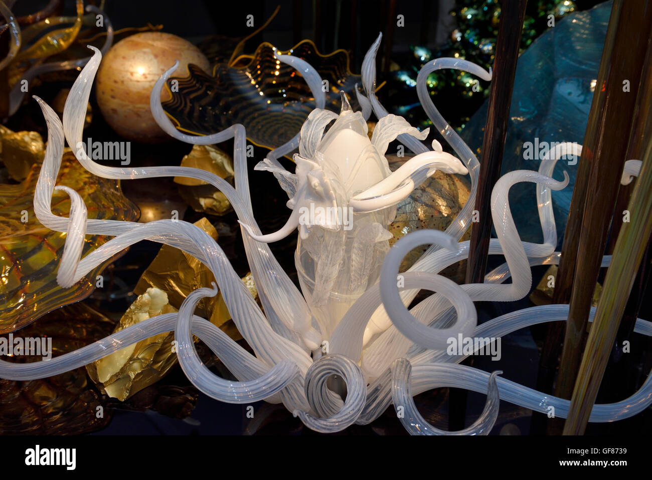 Squid and eel in glass underwater fantasy art of Chihuly ROM Toronto Stock Photo